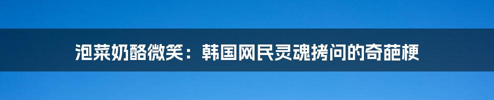 泡菜奶酪微笑：韩国网民灵魂拷问的奇葩梗