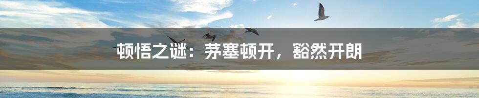 顿悟之谜：茅塞顿开，豁然开朗