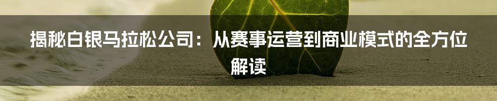 揭秘白银马拉松公司:从赛事运营到商业模式的全方位解读