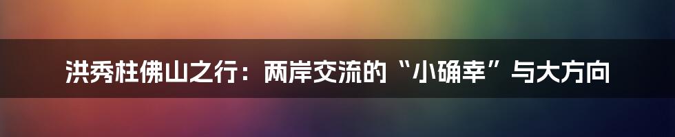 洪秀柱佛山之行：两岸交流的“小确幸”与大方向