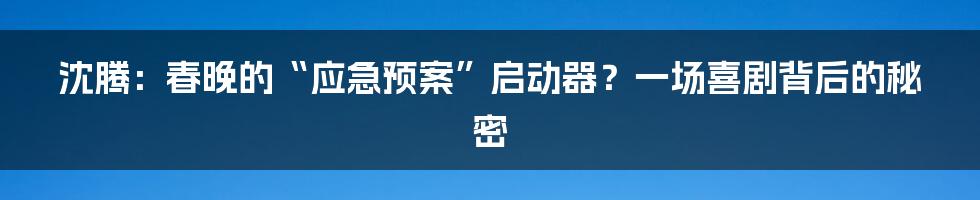 沈腾:春晚的“应急预案”启动器?一场喜剧背后的秘密