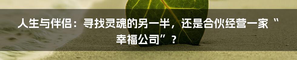 人生与伴侣:寻找灵魂的另一半,还是合伙经营一家“幸福公司”?