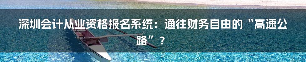 深圳会计从业资格报名系统：通往财务自由的“高速公路”？