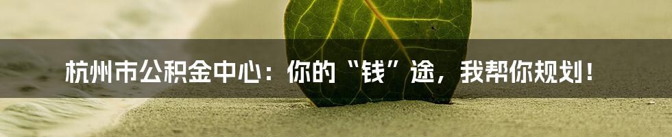 杭州市公积金中心：你的“钱”途，我帮你规划！