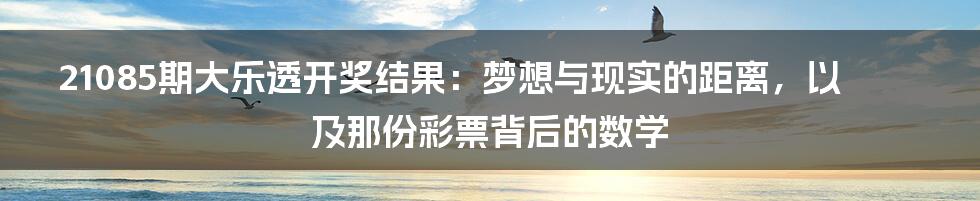 21085期大乐透开奖结果：梦想与现实的距离，以及那份彩票背后的数学