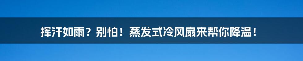 挥汗如雨?别怕!蒸发式冷风扇来帮你降温!