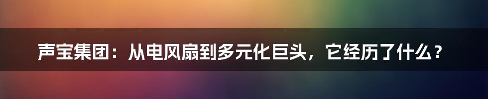 声宝集团:从电风扇到多元化巨头,它经历了什么?