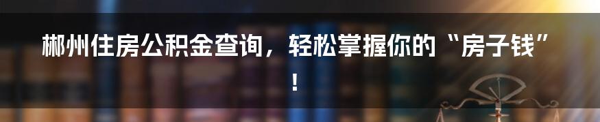 郴州住房公积金查询,轻松掌握你的“房子钱”!