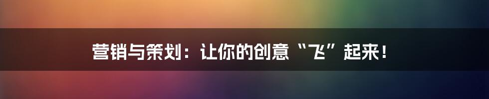 营销与策划:让你的创意“飞”起来!