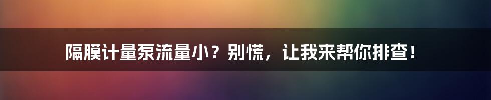 隔膜计量泵流量小？别慌，让我来帮你排查！