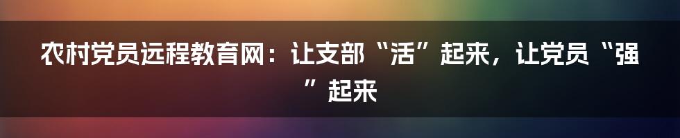 农村党员远程教育网：让支部“活”起来，让党员“强”起来