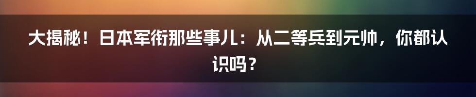 大揭秘！日本军衔那些事儿：从二等兵到元帅，你都认识吗？