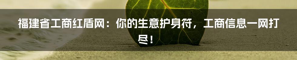 福建省工商红盾网：你的生意护身符，工商信息一网打尽！