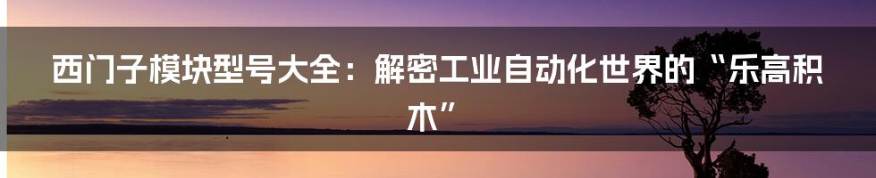 西门子模块型号大全:解密工业自动化世界的“乐高积木”