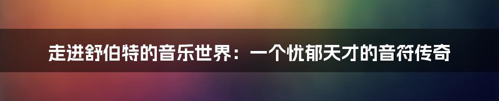 走进舒伯特的音乐世界：一个忧郁天才的音符传奇