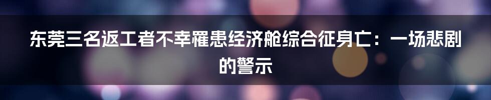东莞三名返工者不幸罹患经济舱综合征身亡:一场悲剧的警示
