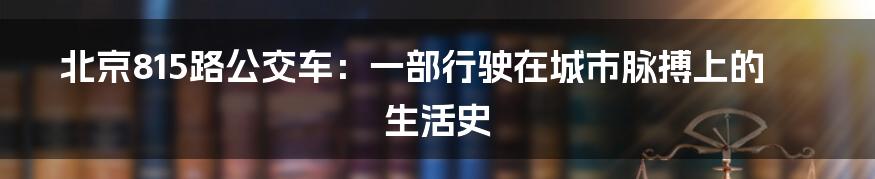 北京815路公交车：一部行驶在城市脉搏上的生活史