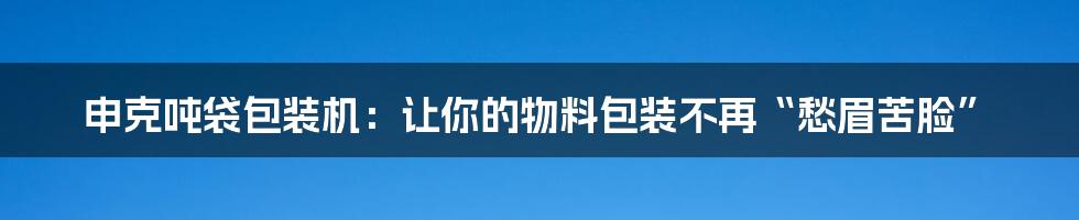 申克吨袋包装机：让你的物料包装不再“愁眉苦脸”