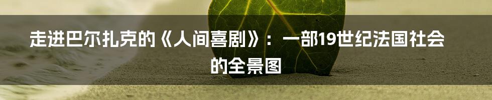 走进巴尔扎克的《人间喜剧》：一部19世纪法国社会的全景图