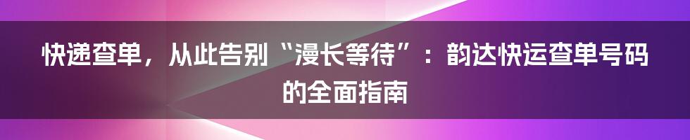 快递查单，从此告别“漫长等待”：韵达快运查单号码的全面指南
