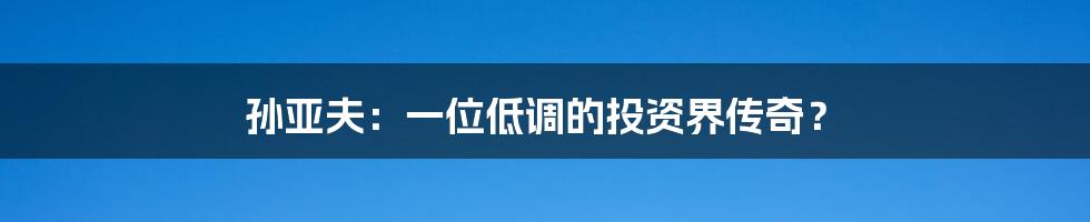 孙亚夫:一位低调的投资界传奇?