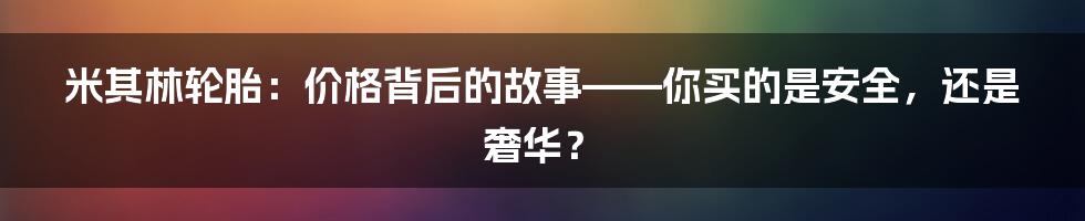 米其林轮胎:价格背后的故事——你买的是安全,还是奢华?