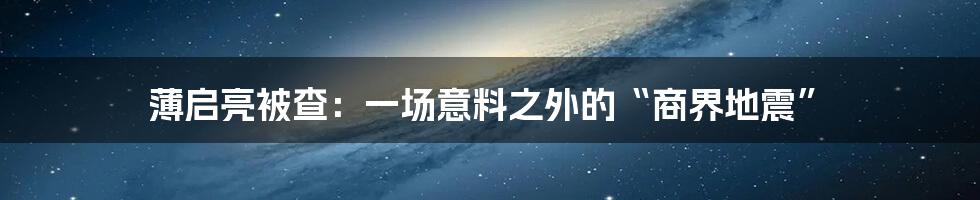 薄启亮被查:一场意料之外的“商界地震”