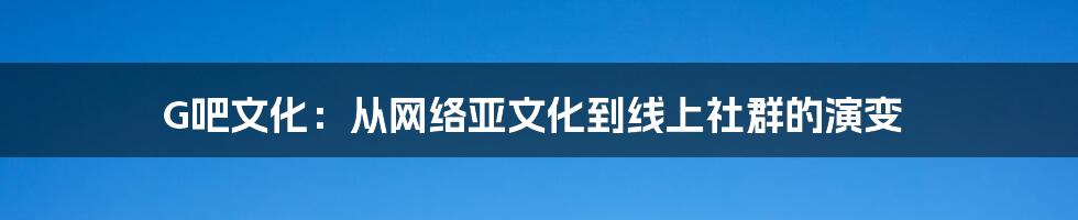 G吧文化:从网络亚文化到线上社群的演变