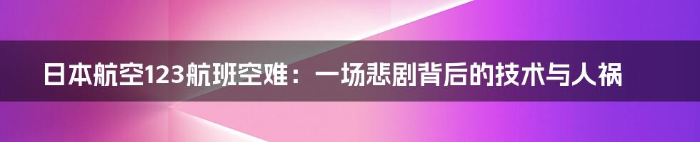 日本航空123航班空难：一场悲剧背后的技术与人祸