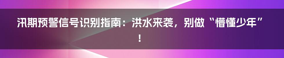 汛期预警信号识别指南：洪水来袭，别做“懵懂少年”！