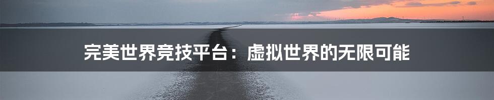 完美世界竞技平台：虚拟世界的无限可能