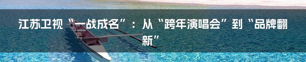 江苏卫视“一战成名”：从“跨年演唱会”到“品牌翻新”