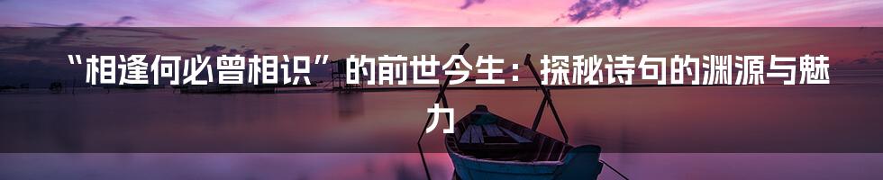“相逢何必曾相识”的前世今生：探秘诗句的渊源与魅力