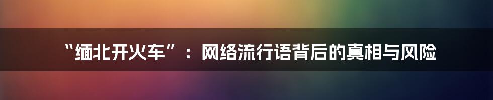 “缅北开火车”：网络流行语背后的真相与风险
