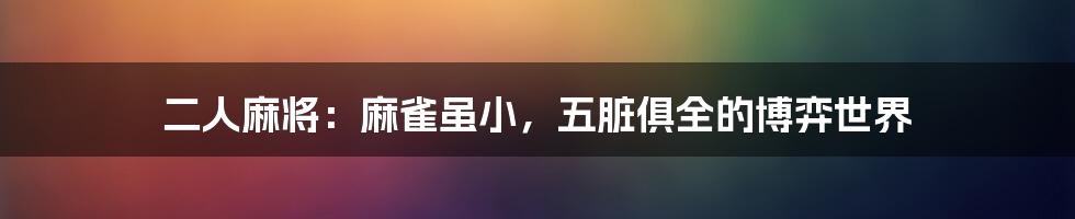 二人麻将:麻雀虽小,五脏俱全的博弈世界