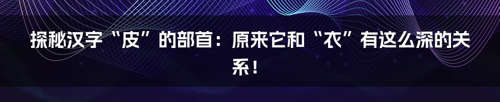 探秘汉字“皮”的部首：原来它和“衣”有这么深的关系！