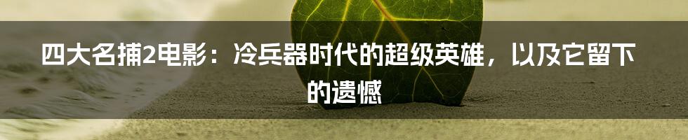 四大名捕2电影：冷兵器时代的超级英雄，以及它留下的遗憾