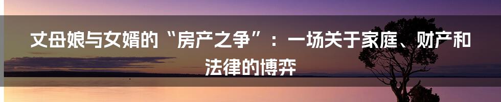 丈母娘与女婿的“房产之争”:一场关于家庭、财产和法律的博弈