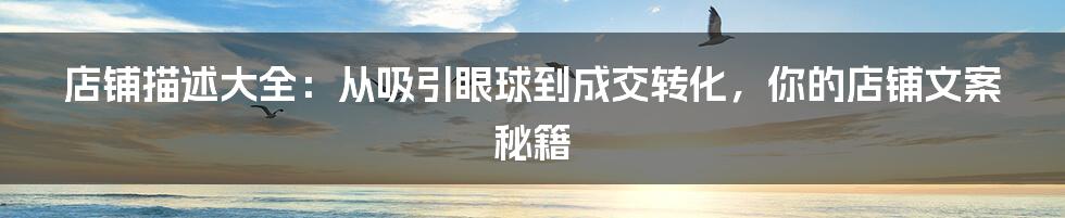 店铺描述大全:从吸引眼球到成交转化,你的店铺文案秘籍