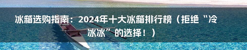 冰箱选购指南:2024年十大冰箱排行榜(拒绝“冷冰冰”的选择!)