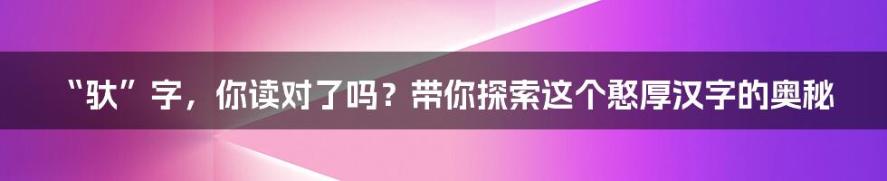 “驮”字，你读对了吗？带你探索这个憨厚汉字的奥秘