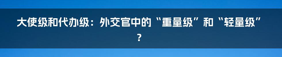 大使级和代办级:外交官中的“重量级”和“轻量级”?