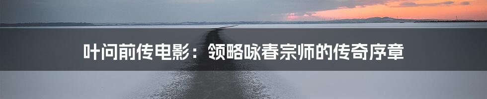 叶问前传电影:领略咏春宗师的传奇序章