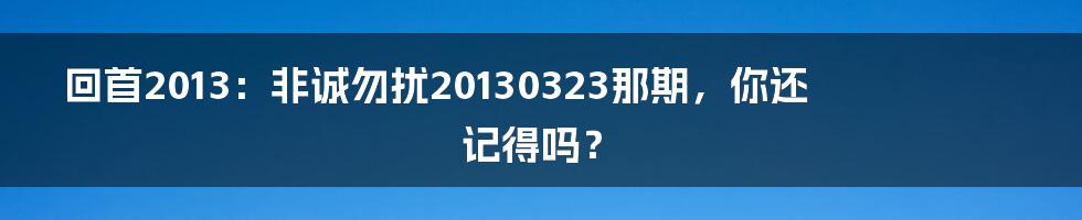 回首2013：非诚勿扰20130323那期，你还记得吗？