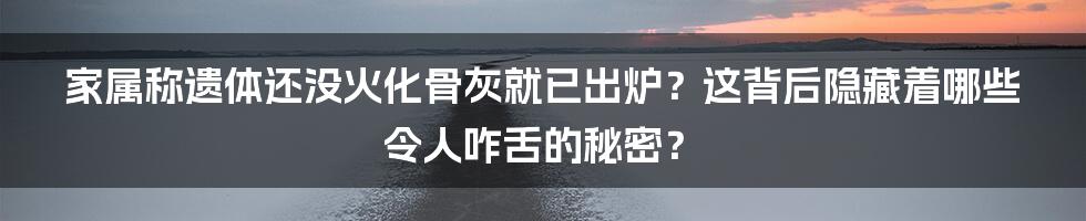 家属称遗体还没火化骨灰就已出炉?这背后隐藏着哪些令人咋舌的秘密?