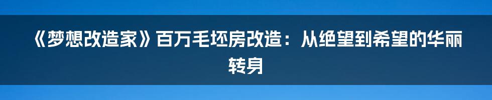 《梦想改造家》百万毛坯房改造：从绝望到希望的华丽转身