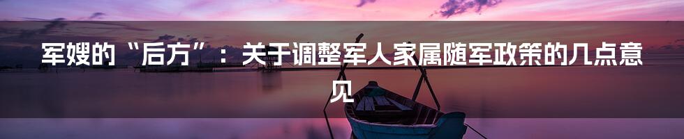 军嫂的“后方”：关于调整军人家属随军政策的几点意见