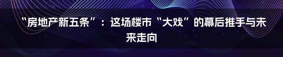 “房地产新五条”：这场楼市“大戏”的幕后推手与未来走向