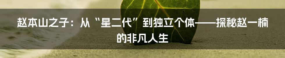 赵本山之子：从“星二代”到独立个体——探秘赵一楠的非凡人生