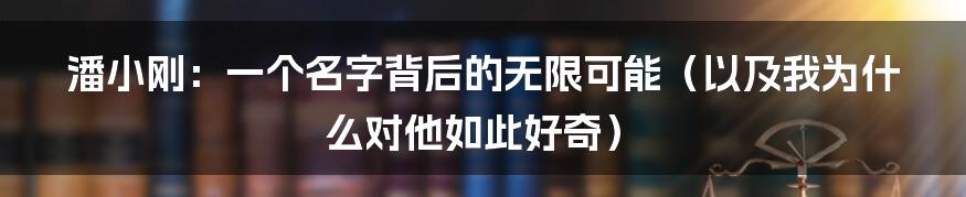 潘小刚：一个名字背后的无限可能（以及我为什么对他如此好奇）